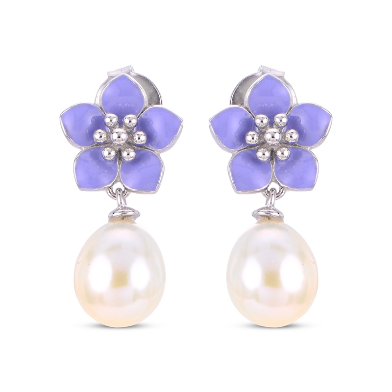 Cultured Pearl & Purple Enamel Flower Drop Earrings Sterling Silver | Kay  Outlet
