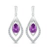 Thumbnail Image 2 of Pear-Shaped Amethyst & White Lab-Created Sapphire Marquise Frame Drop Earrings Sterling Silver