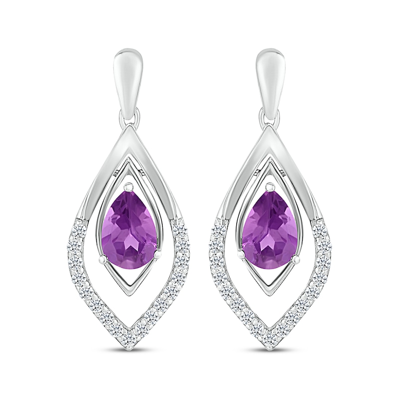 Main Image 2 of Pear-Shaped Amethyst & White Lab-Created Sapphire Marquise Frame Drop Earrings Sterling Silver