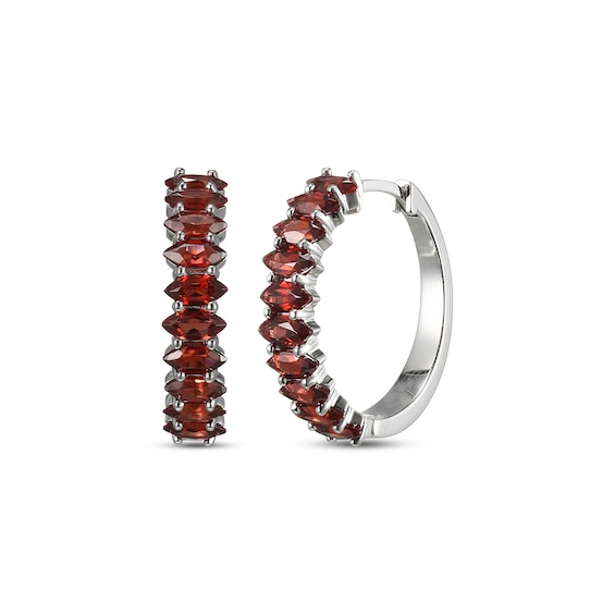 Marquise-cut Garnet Hoop Earrings Sterling Silver