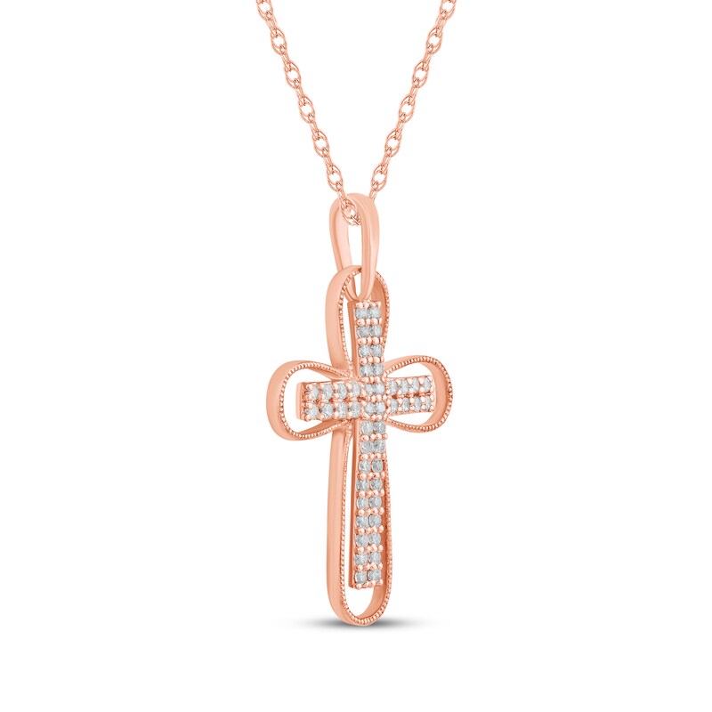 Main Image 2 of Diamond Cross & Milgrain Frame Necklace 1/4 ct tw 10K Rose Gold 18"
