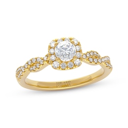 THE LEO Prisma Diamond Round-Cut Cushion Halo Engagement Ring 5/8 ct tw 14K Yellow Gold