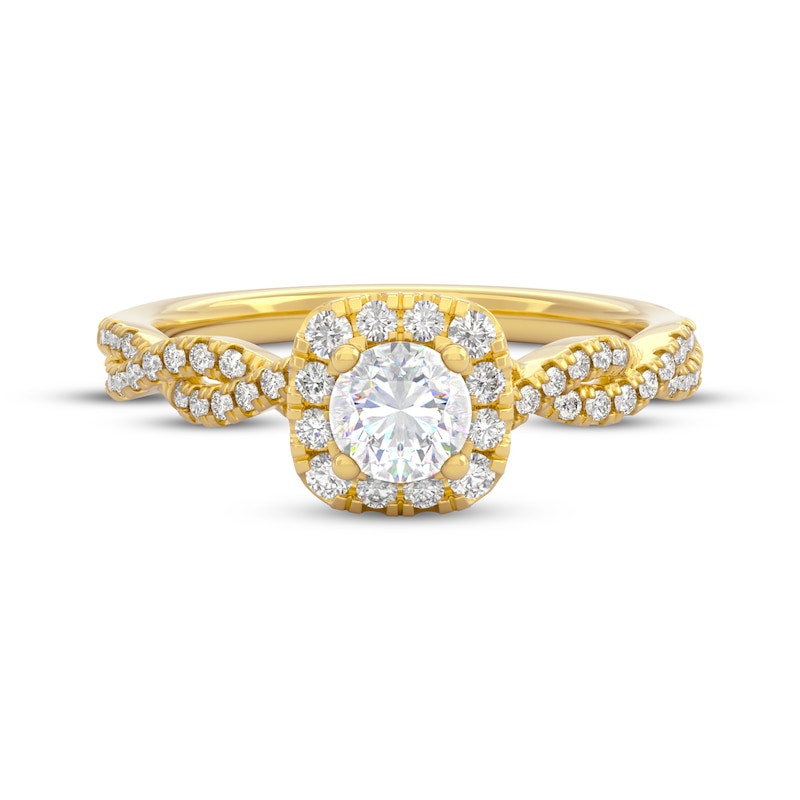 Main Image 3 of THE LEO Prisma Diamond Round-Cut Cushion Halo Engagement Ring 5/8 ct tw 14K Yellow Gold