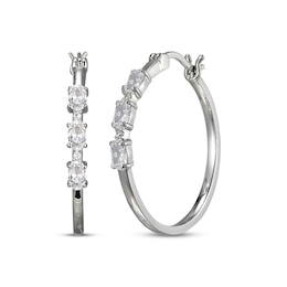 Oval-Cut White Lab-Created Sapphire Hoop Earrings Sterling Silver