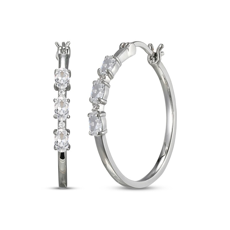 Main Image 1 of Oval-Cut White Lab-Created Sapphire Hoop Earrings Sterling Silver