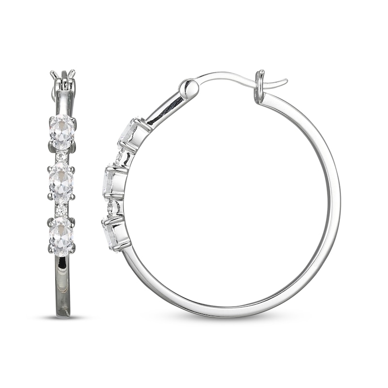 Main Image 3 of Oval-Cut White Lab-Created Sapphire Hoop Earrings Sterling Silver