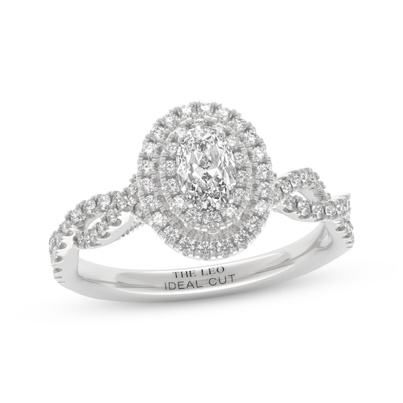 THE LEO Ideal Cut Diamond Oval Halo Engagement Ring 7/8 ct tw 14K White Gold