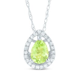 Pear-Shaped Peridot & Diamond Halo Necklace 1/15 ct tw 14K White Gold 18"