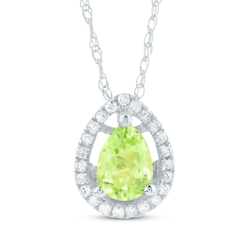 Pear-Shaped Peridot & Diamond Halo Necklace 1/15 ct tw 14K White Gold 18"