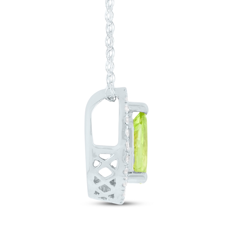 Pear-Shaped Peridot & Diamond Halo Necklace 1/15 ct tw 14K White Gold 18"