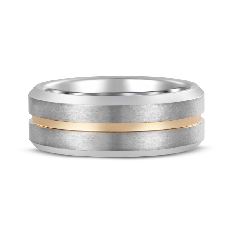 Main Image 3 of Beveled Edge Wedding Band Tungsten Carbide & Yellow Ion Plating 8mm