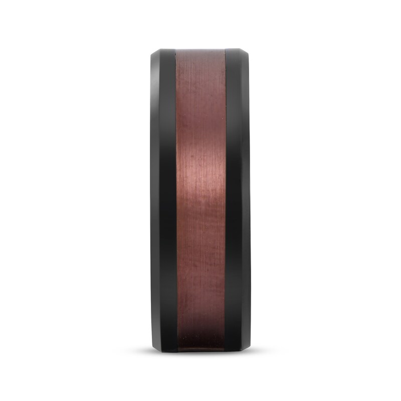 Main Image 2 of Center Stripe Wedding Band Black & Brown Ion-Plated Tungsten Carbide 8mm