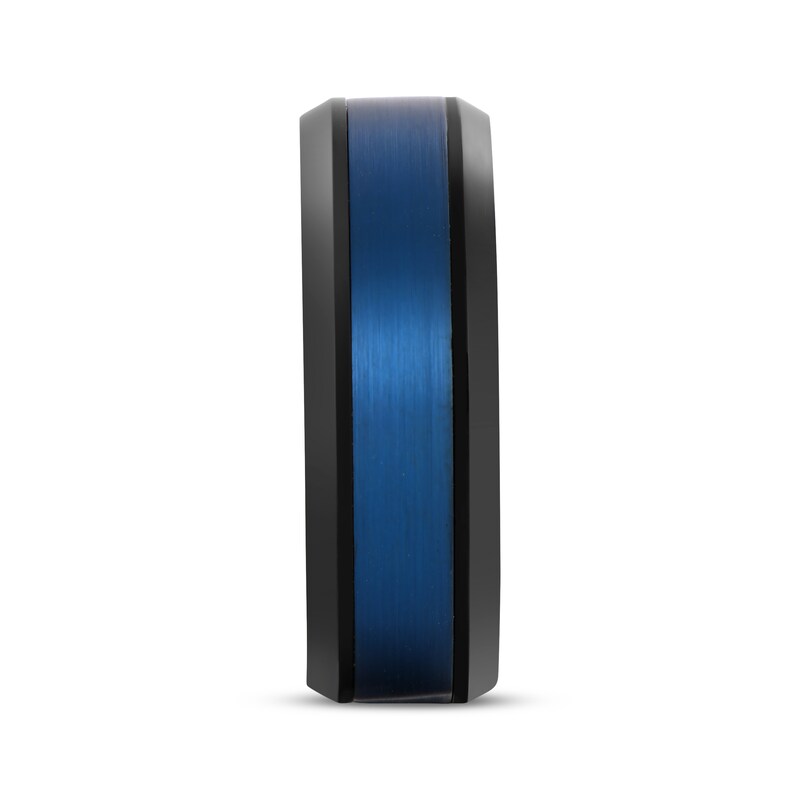 Main Image 2 of Center Stripe Wedding Band Black & Blue Ion-Plated Tungsten Carbide 8mm