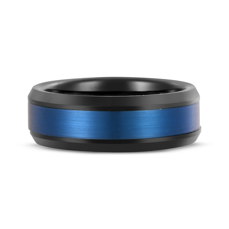 Main Image 3 of Center Stripe Wedding Band Black & Blue Ion-Plated Tungsten Carbide 8mm