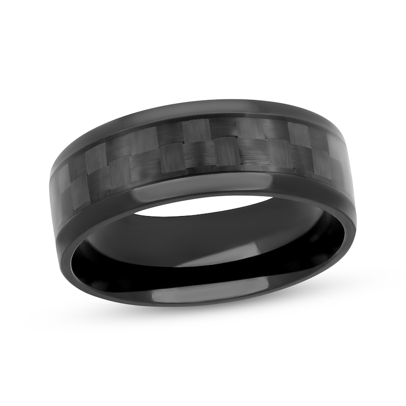 Checker Pattern Wedding Band Black Titanium 7.5mm