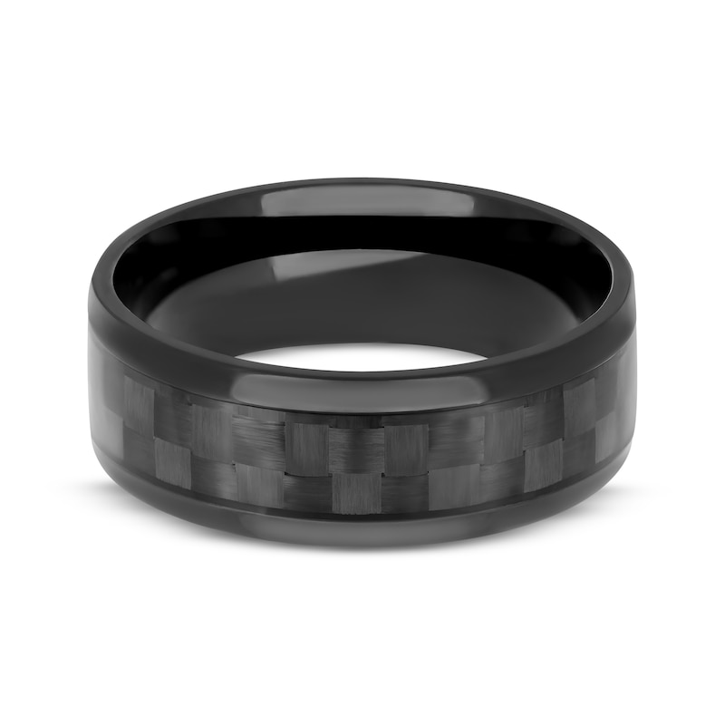 Checker Pattern Wedding Band Black Titanium 7.5mm