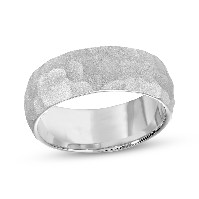 Matte Hammered Wedding Band White Tungsten Carbide 8mm