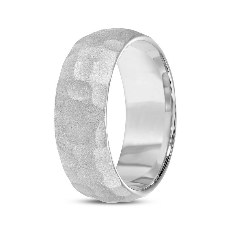 Matte Hammered Wedding Band White Tungsten Carbide 8mm