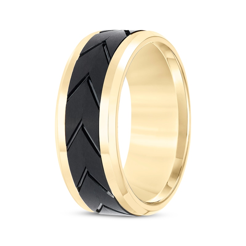 Tired Tread Pattern Wedding Band Yellow & Black Tungsten Carbide 8mm