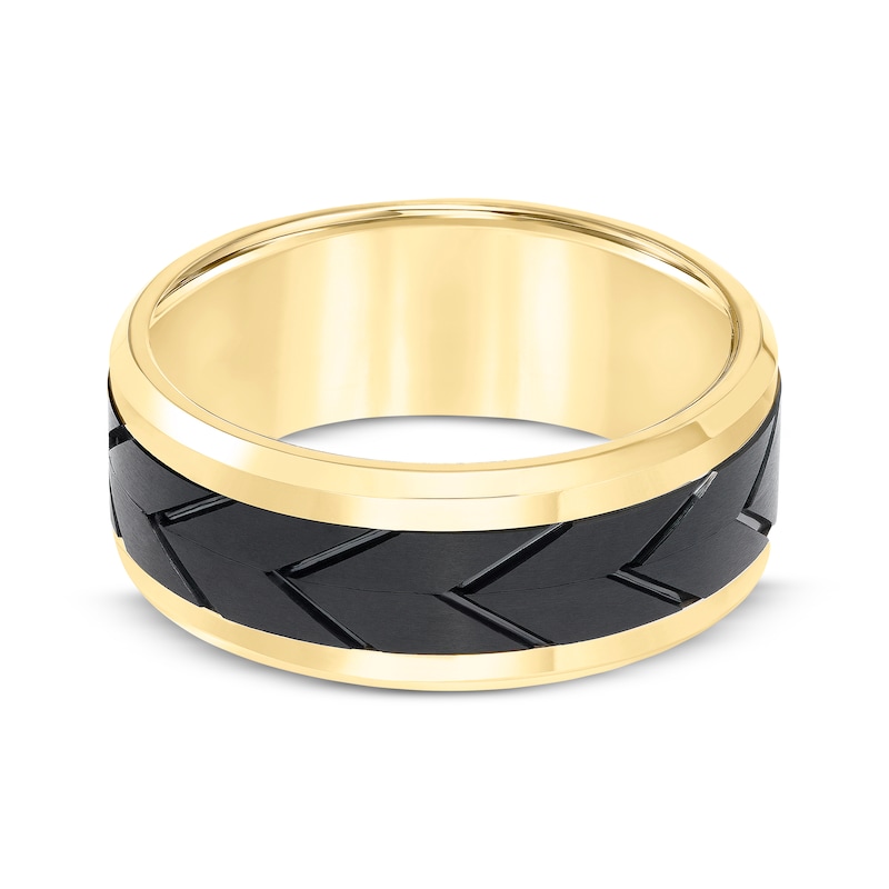 Tired Tread Pattern Wedding Band Yellow & Black Tungsten Carbide 8mm