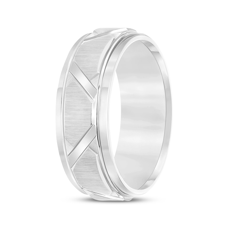 Grooved Wedding Band White Tungsten Carbide 8mm