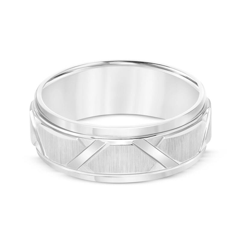 Grooved Wedding Band White Tungsten Carbide 8mm