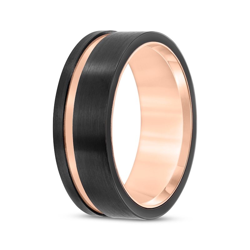 Contrast Channel Wedding Band Black & Rose-Tone Tungsten Carbide 8mm