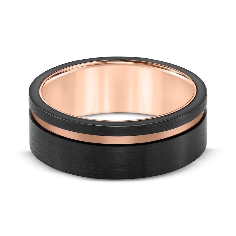 Contrast Channel Wedding Band Black & Rose-Tone Tungsten Carbide 8mm