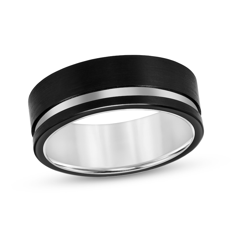 Contrast Channel Wedding Band Black & White Tungsten Carbide 8mm