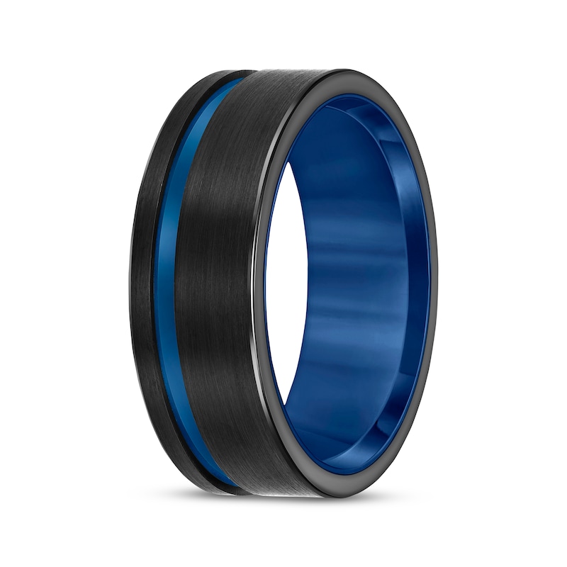 Contrast Channel Wedding Band Black & Blue Tungsten Carbide 8mm