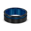 Thumbnail Image 2 of Contrast Channel Wedding Band Black & Blue Tungsten Carbide 8mm