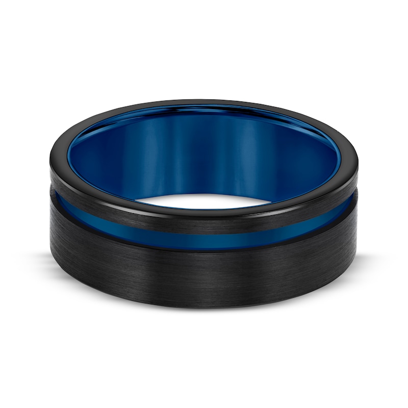 Contrast Channel Wedding Band Black & Blue Tungsten Carbide 8mm