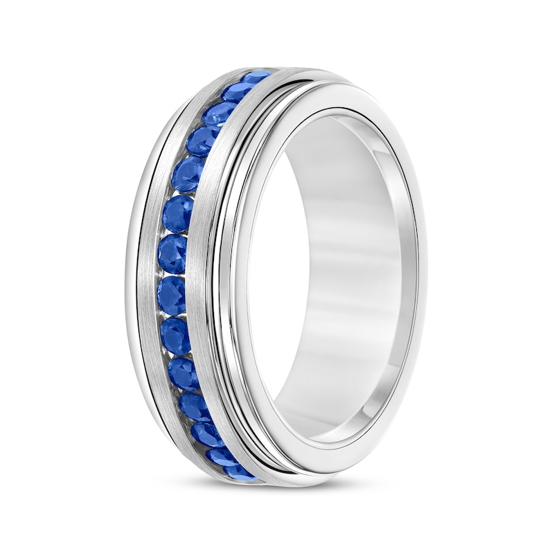 Natural Blue Sapphire Wedding Band Tungsten Carbide & Sterling Silver 8mm