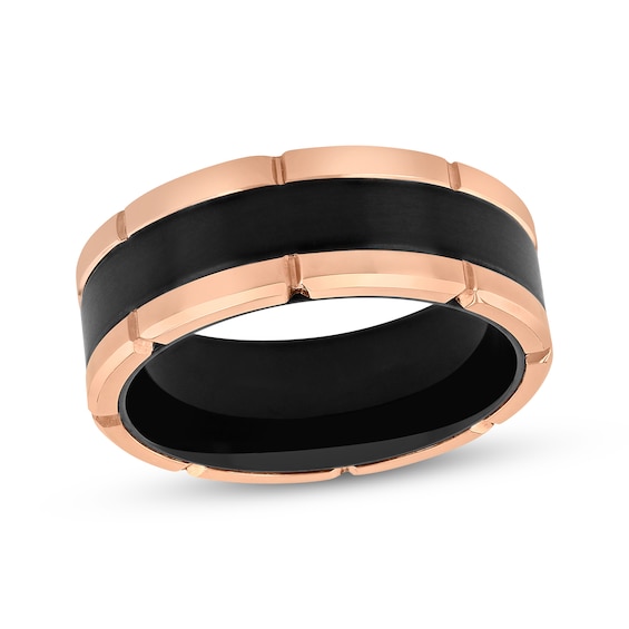 Wedding Band Black & Rose-Tone Ion-Plated Stainless Steel 8mm