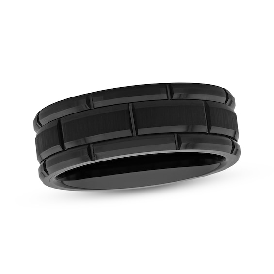 Beveled Brick Wedding Band Black Ion-Plated Tungsten Carbide 8mm