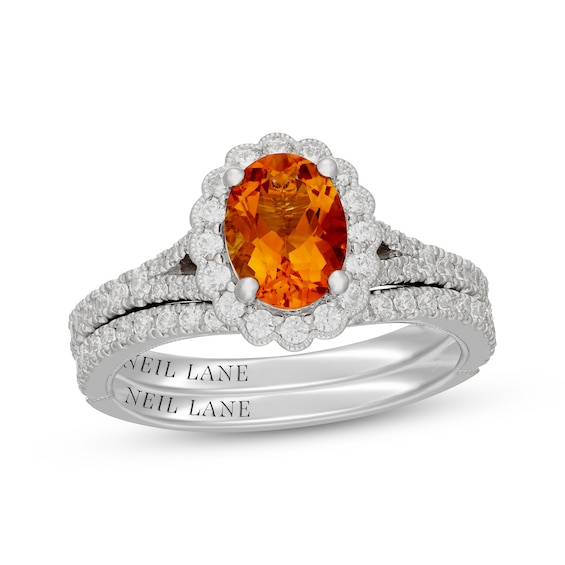 Neil Lane Oval-Cut Citrine & Diamond Scalloped Halo Bridal Set 5/8 ct tw Diamonds 14K White Gold