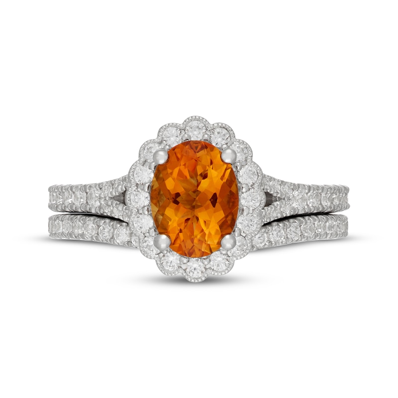 Main Image 3 of Neil Lane Oval-Cut Citrine & Diamond Scalloped Halo Bridal Set 5/8 ct tw Diamonds 14K White Gold