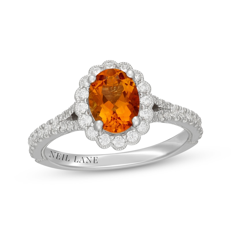 Main Image 4 of Neil Lane Oval-Cut Citrine & Diamond Halo Engagement Ring 1/2 ct tw 14K White Gold
