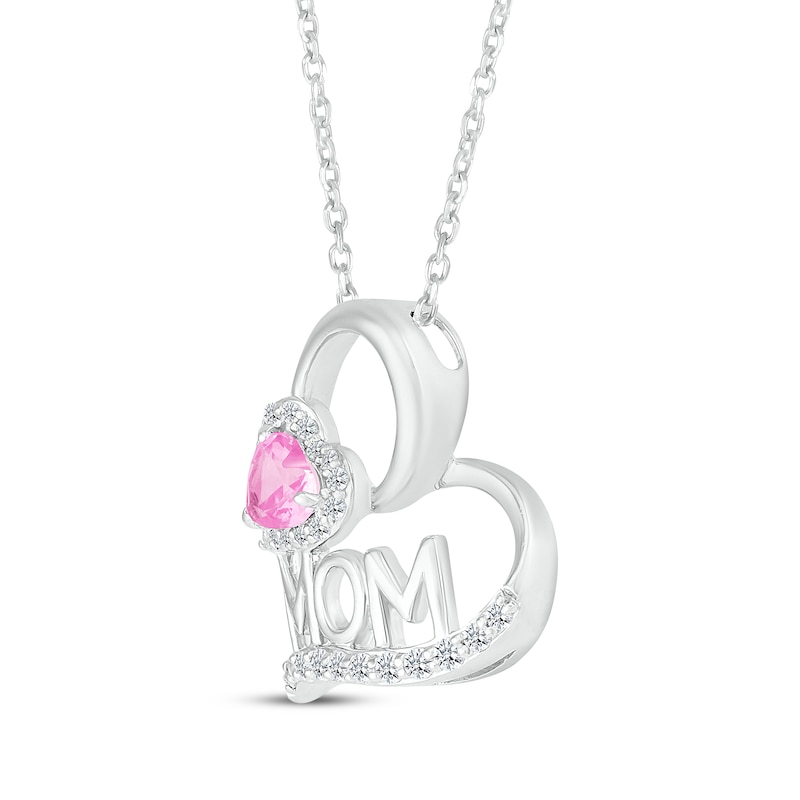 Heart-Shaped Pink Lab-Created Sapphire & White Lab-Created Sapphire "Mom" Heart Necklace Sterling Silver 18"