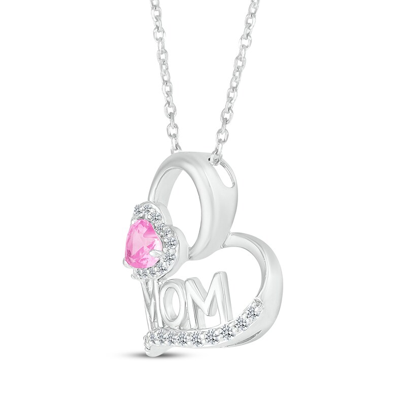 Heart-Shaped Pink Lab-Created Sapphire & White Lab-Created Sapphire "Mom" Heart Necklace Sterling Silver 18"