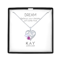Heart-Shaped Lab-Created Opal, White & Pink Lab-Created Sapphire "15" Heart Necklace Sterling Silver 18"