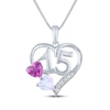 Thumbnail Image 2 of Heart-Shaped Lab-Created Opal, White & Pink Lab-Created Sapphire "15" Heart Necklace Sterling Silver 18"