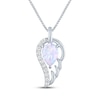Thumbnail Image 2 of Pear-Shaped Lab-Created Opal & White Lab-Created Sapphire Angel Wing Drop Necklace Sterling Silver 18"