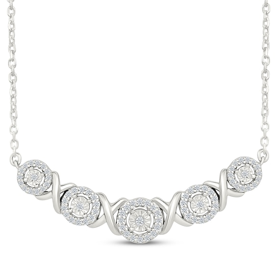 Diamond "XO" Smile Necklace 1/4 ct tw Sterling Silver 18"