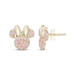Children's Minnie Mouse Pink Cubic Zirconia Stud Earrings 14K Yellow Gold