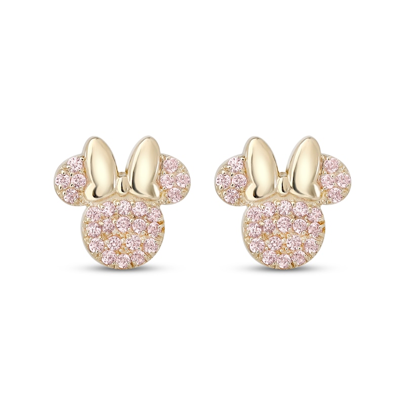 Main Image 2 of Children's Minnie Mouse Pink Cubic Zirconia Stud Earrings 14K Yellow Gold