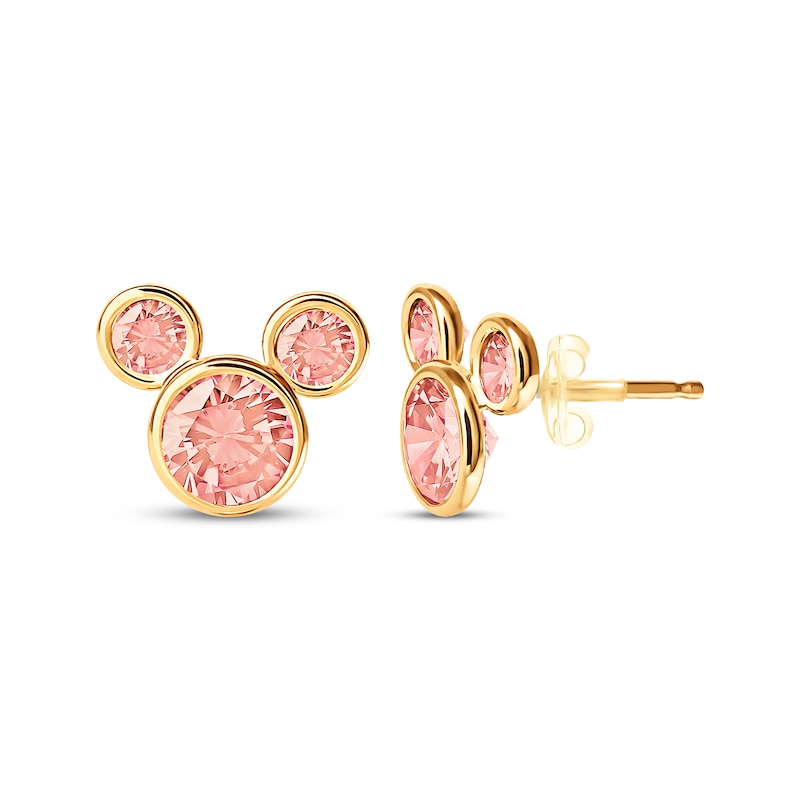 Main Image 1 of Children's Mickey Mouse Pink Cubic Zirconia Stud Earrings 14K Yellow Gold