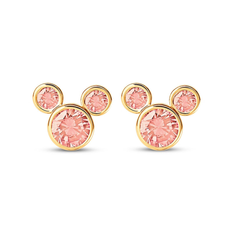 Main Image 2 of Children's Mickey Mouse Pink Cubic Zirconia Stud Earrings 14K Yellow Gold