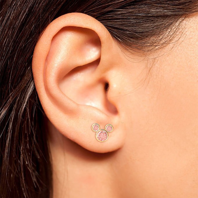 Main Image 3 of Children's Mickey Mouse Pink Cubic Zirconia Stud Earrings 14K Yellow Gold
