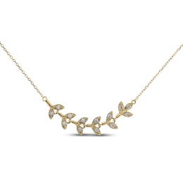 Diamond Curved Leaf Necklace 1/5 ct tw 10K Yellow Gold 18"